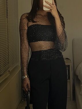 SHEIN Black Fishnet Long Sleeve Swim Coverup